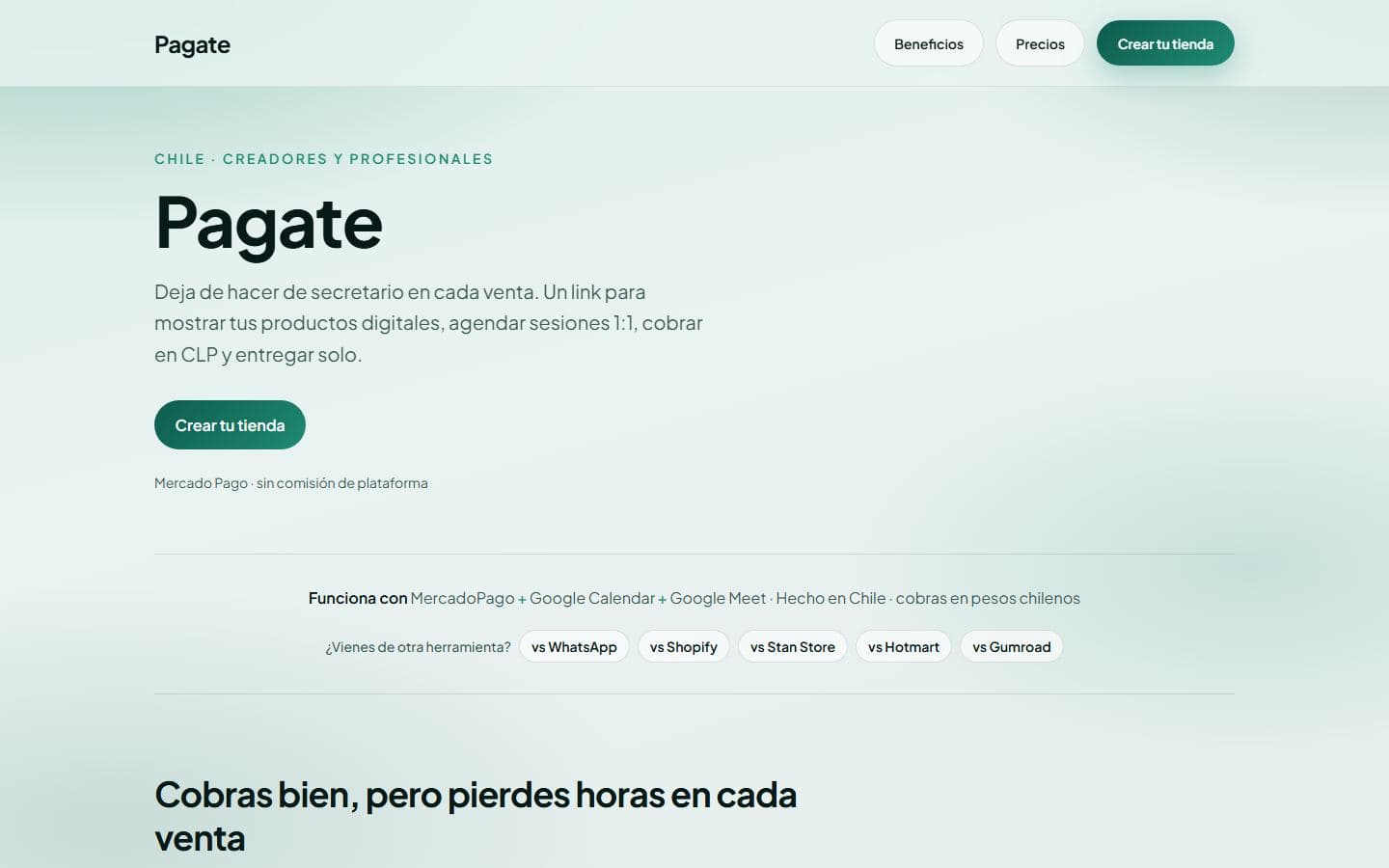 Vista de escritorio de Pagate