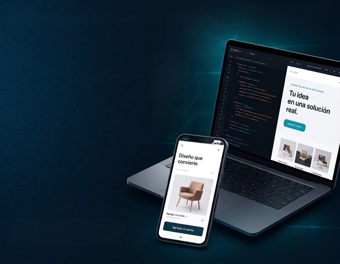 Laptop y smartphone mostrando desarrollo y diseño digital